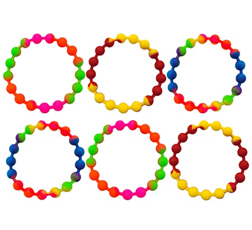Colorful Rainbow Stretchy Rubber Bracelets - 12 Pack