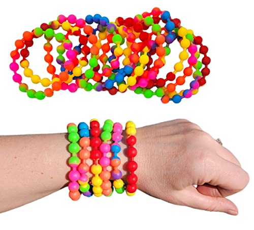 Colorful Rainbow Stretchy Rubber Bracelets - 12 Pack