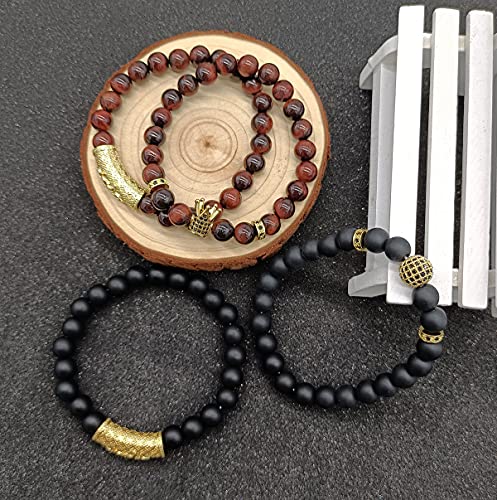 4 Pcs Crown King Natural Stone Bracelets Set