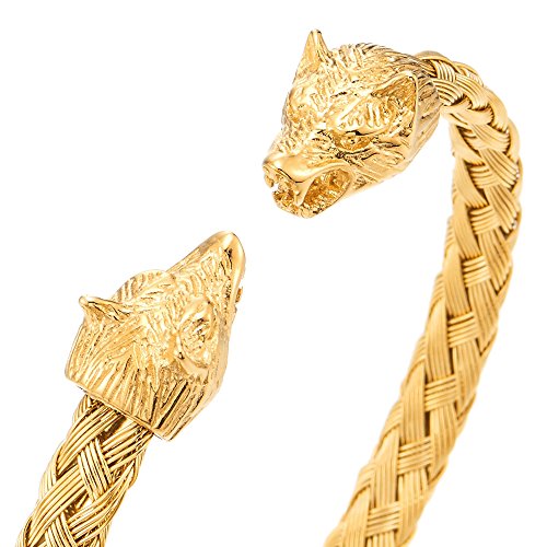Wolf Head Adjustable Steel Braided Bracelet for Men
