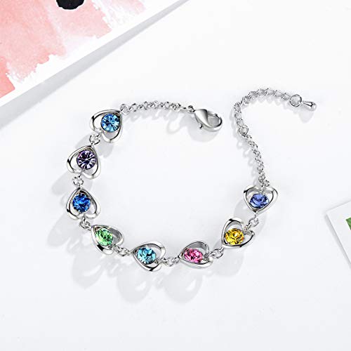 Rainbow Heart Link Bracelet for Women and Girls