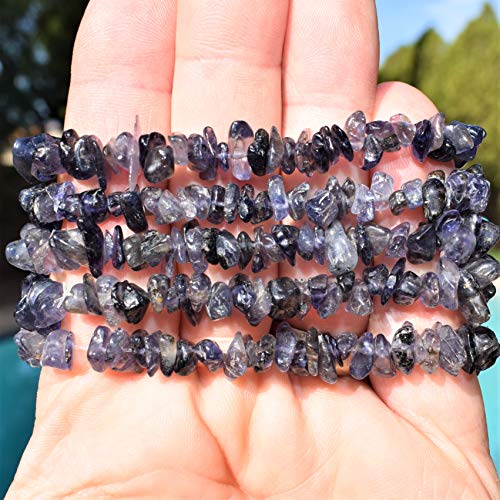 Iolite Crystal Stretchy Bracelet with Selenite Heart