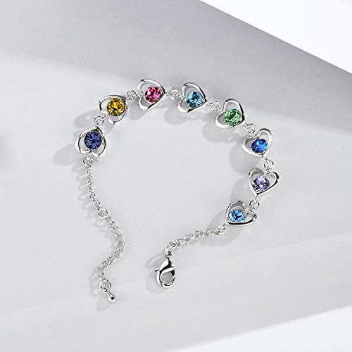 Rainbow Heart Link Bracelet for Women and Girls