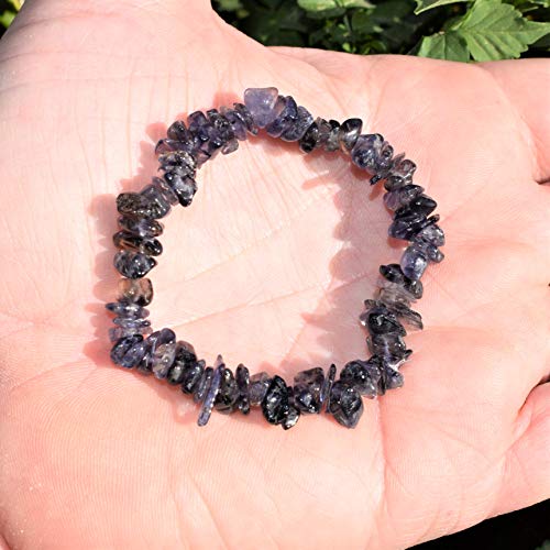Iolite Crystal Stretchy Bracelet with Selenite Heart