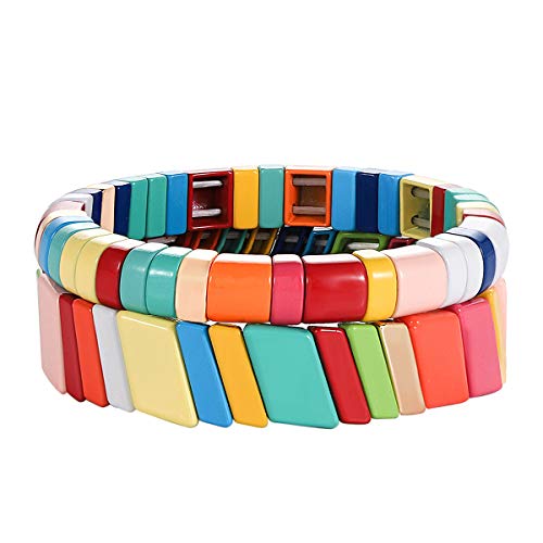 Rainbow Enamel Tile Stretch Bracelets Set for Everyone