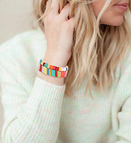Rainbow Enamel Tile Stretch Bracelets Set for Everyone