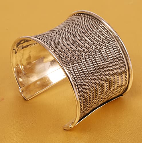 Exotic Silver Tone Hammered Wire Cuff Bracelet