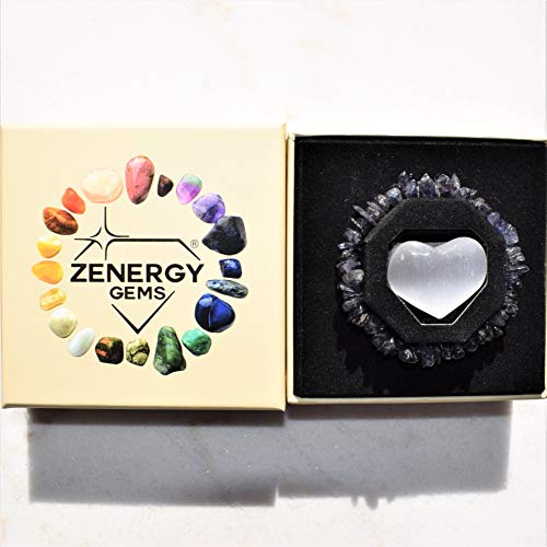 Iolite Crystal Stretchy Bracelet with Selenite Heart