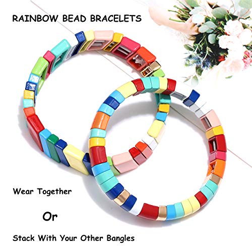 Rainbow Enamel Tile Stretch Bracelets Set for Everyone