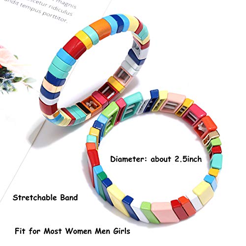 Rainbow Enamel Tile Stretch Bracelets Set for Everyone
