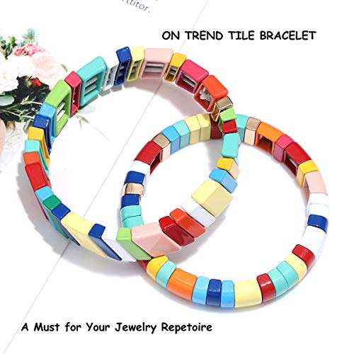 Rainbow Enamel Tile Stretch Bracelets Set for Everyone