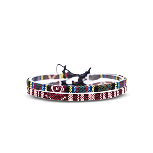Surfer Beach Bracelet Set Men & Women - Braided Boho Summer Bracelets - Handmade Festival Jewelry - 100% Waterproof & Adjustable - Friendship Gift - Ethnic Hippie Style (Ruby Red & Aztec)
