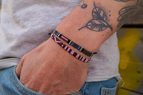 Surfer Beach Bracelet Set Men & Women - Braided Boho Summer Bracelets - Handmade Festival Jewelry - 100% Waterproof & Adjustable - Friendship Gift - Ethnic Hippie Style (Ruby Red & Aztec)
