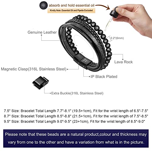 Men's Braided Lava and Onyx Leather Bracelet