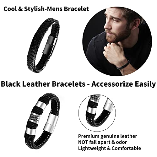 Handmade Black Leather & Steel Men's Bracelet