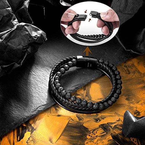 Men's Braided Lava and Onyx Leather Bracelet