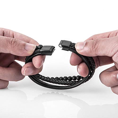 Men's Braided Lava and Onyx Leather Bracelet