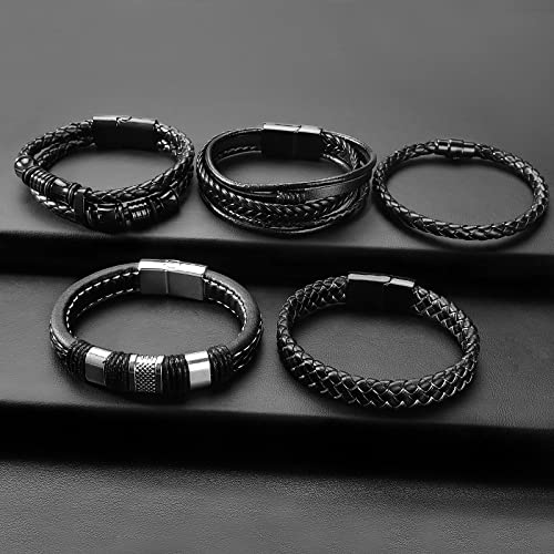Handmade Black Leather & Steel Men's Bracelet