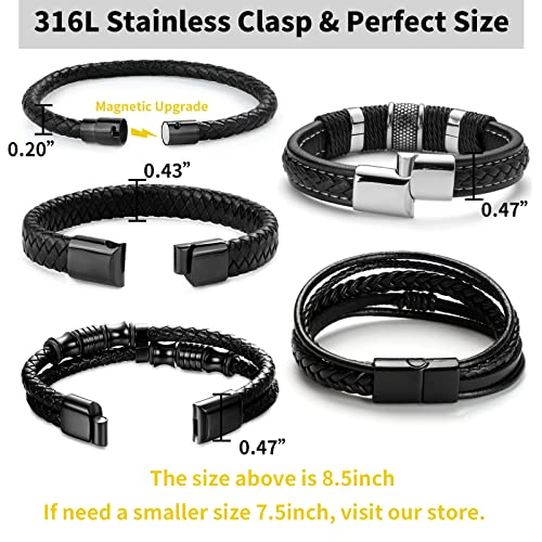 Handmade Black Leather & Steel Men's Bracelet