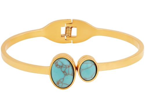 Turquoise Inlaid Bohemian Stainless Steel Bangle Bracelet