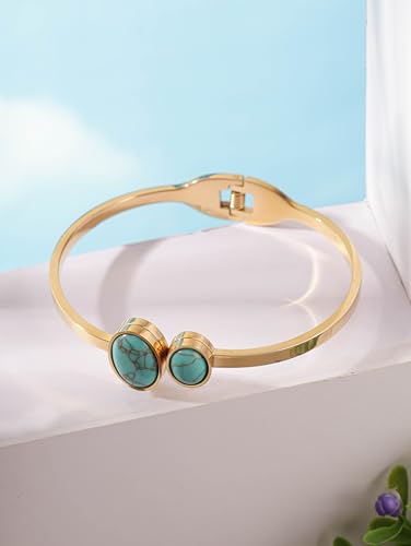 Turquoise Inlaid Bohemian Stainless Steel Bangle Bracelet
