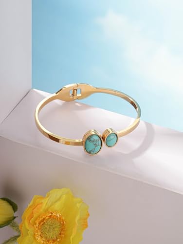 Turquoise Inlaid Bohemian Stainless Steel Bangle Bracelet