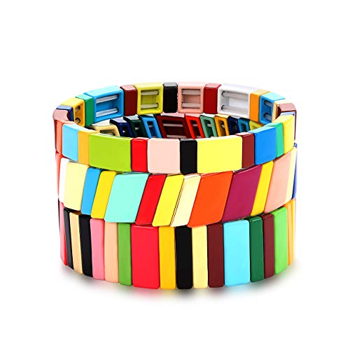 Rainbow Tile Enamel Bracelets for Unique Stacking