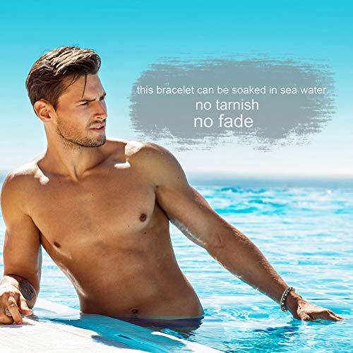 Men's Blue & Brown Leather Bead Bracelet