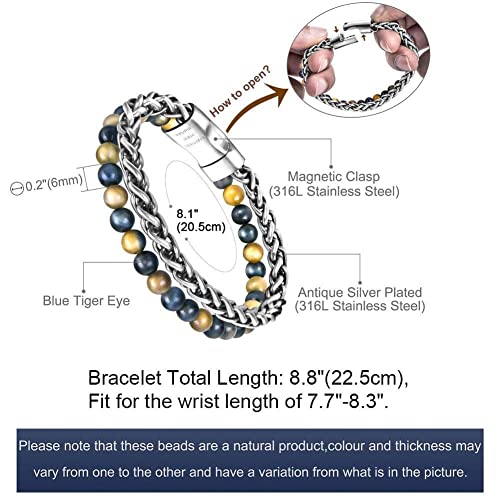 Men's Blue & Brown Leather Bead Bracelet