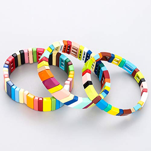 Rainbow Tile Enamel Bracelets for Unique Stacking