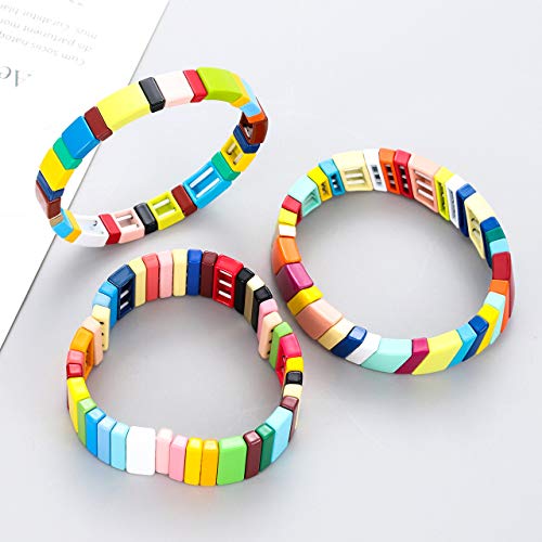 Rainbow Tile Enamel Bracelets for Unique Stacking