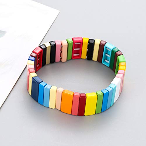 Rainbow Tile Enamel Bracelets for Unique Stacking