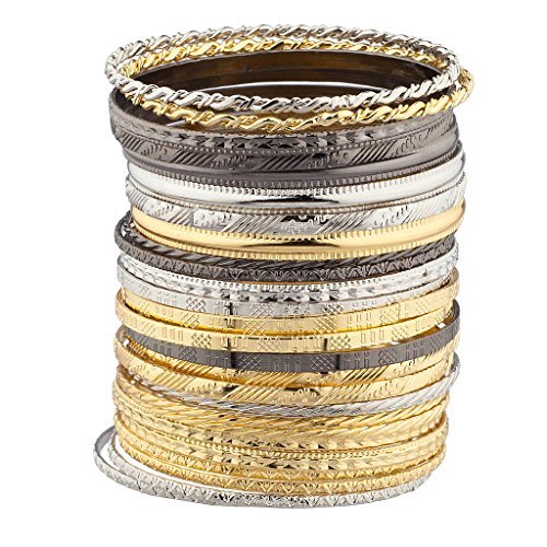 Moroccan Mixed Metal Aztec Bangle Bracelet Set