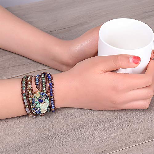 Boho Handmade Imperial Jasper Leather Wrap Bracelet