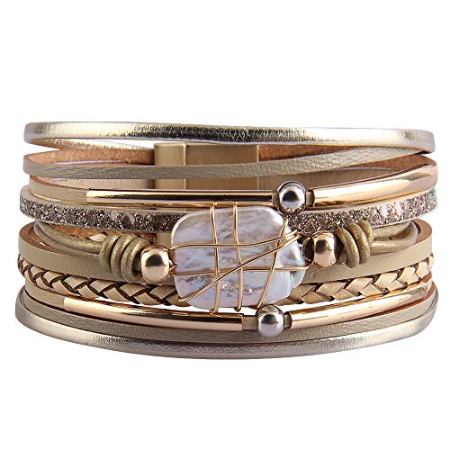 Baroque Pearl & Gold Tube Leather Cuff Bracelet
