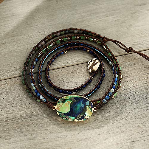 Boho Handmade Imperial Jasper Leather Wrap Bracelet