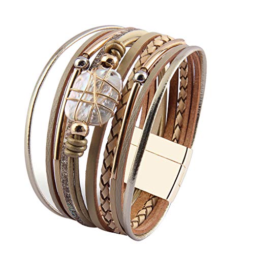 Baroque Pearl & Gold Tube Leather Cuff Bracelet