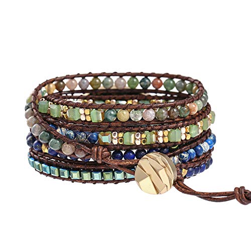Boho Handmade Imperial Jasper Leather Wrap Bracelet