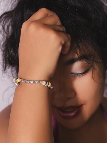 Colorful Bohemian Ceramic Bead Bracelet with Floral Charm