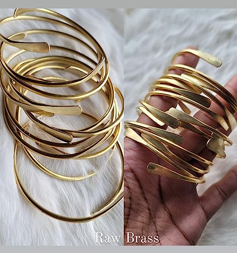 Handcrafted Raw Brass Cuff Bracelets Set for Women