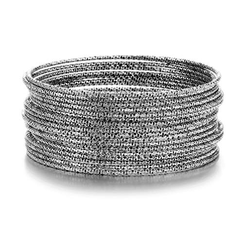 Antique Silver Aztec Flower Multi-Bangle Set 18