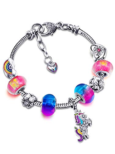 Colorful Unicorn Crystal Charm Bracelet Bangle Set