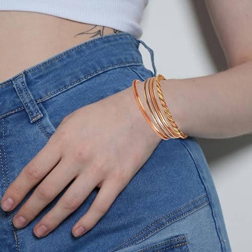 Hand Forged Tibetan-Style Copper Bracelet Set of 3