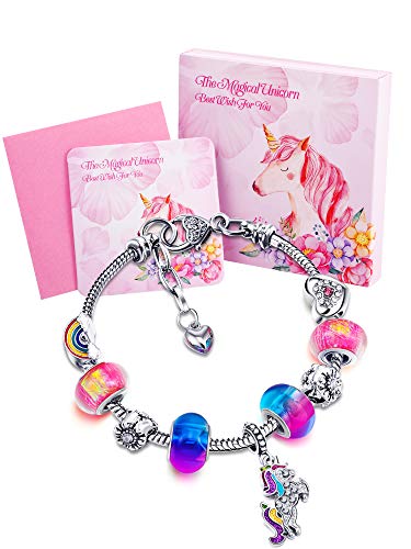 Colorful Unicorn Crystal Charm Bracelet Bangle Set