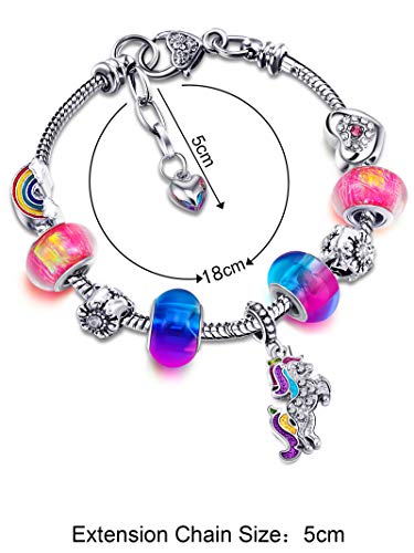 Colorful Unicorn Crystal Charm Bracelet Bangle Set