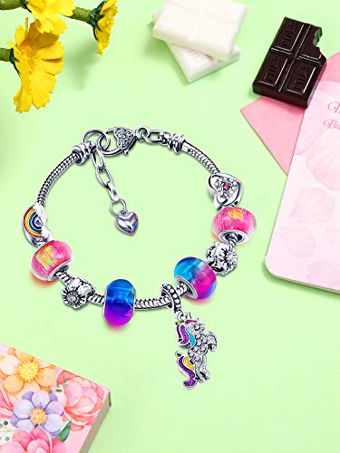 Colorful Unicorn Crystal Charm Bracelet Bangle Set