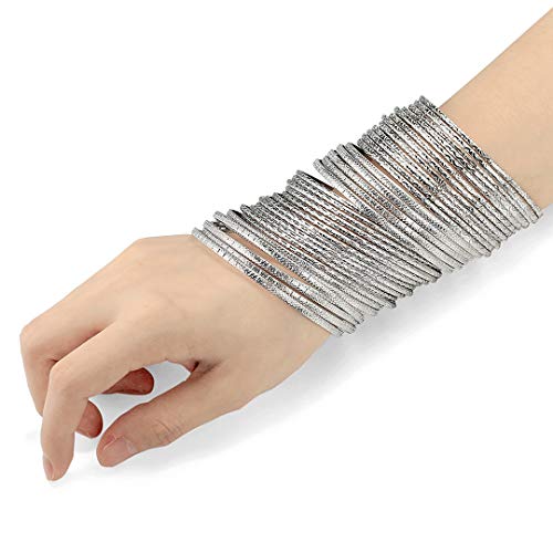 Bohemian Silver Flower Mixed Metal Bracelet Set