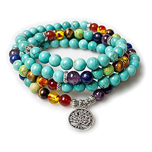 Turquoise 108 Mala Beads Chakra Bracelet Necklace