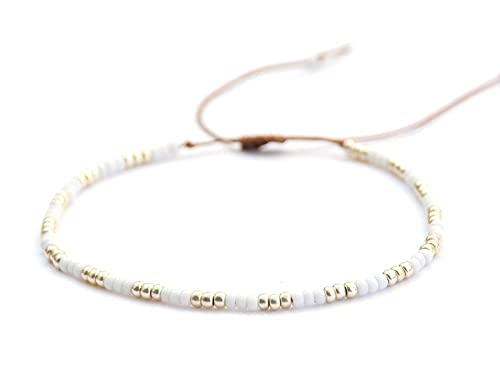 Handmade White and Silver Beaded Bracelet for Women