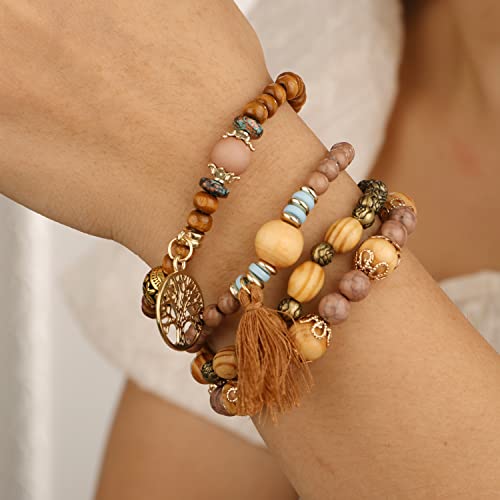 Bohemian Coffee Layered Beaded Bracelet Set